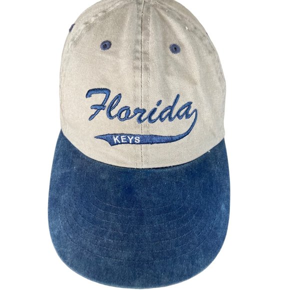 Vtg Florida Keys Denim Tan Cap Hat Distinctive Headwear Cotton Twill Adjust GUC - Picture 3 of 12